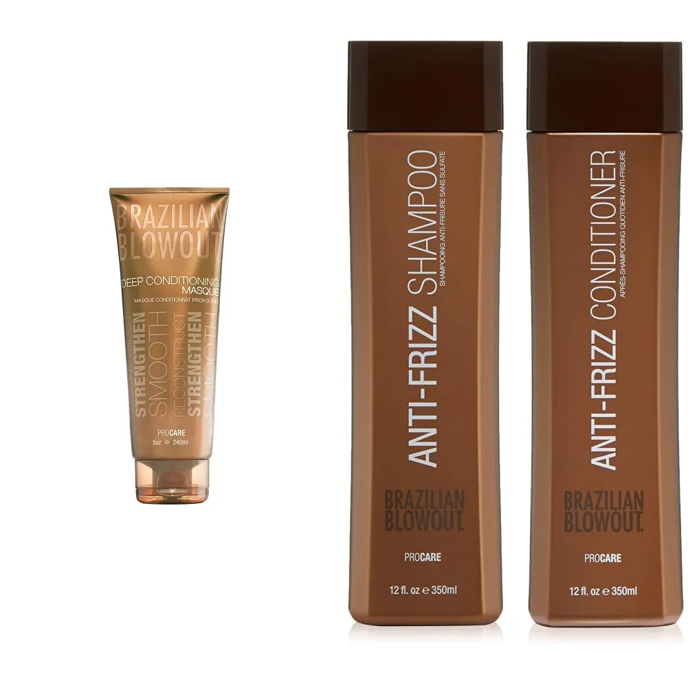 Brazilian Blowout Deep Conditioning Masque 8 fl oz & Brazilian Blowout Anti-Frizz Shampoo/Conditioner 2 Pack