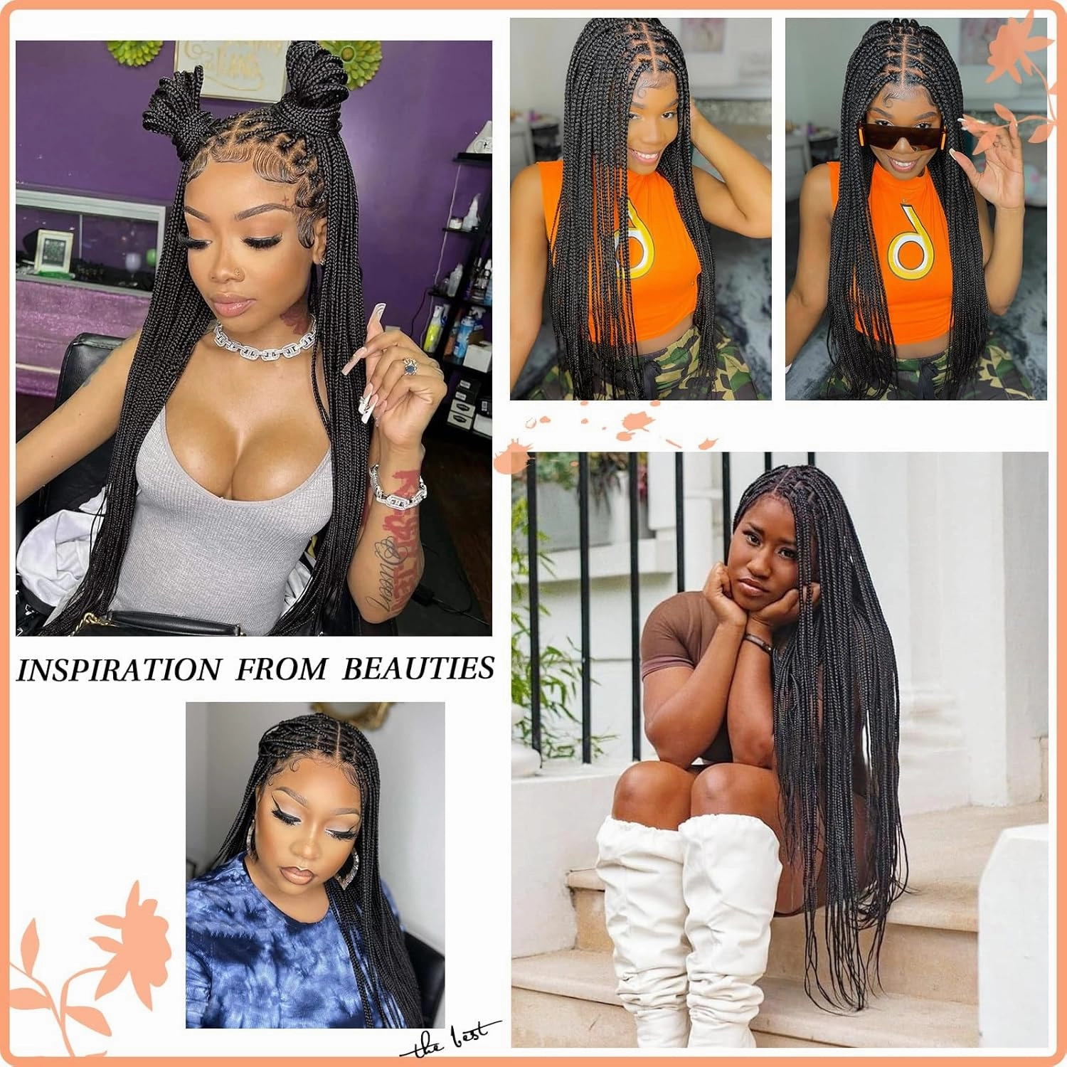 Brinbea 36'' 13X8" HD Lace Front Knotless Braided Wigs for Women Box Braid Wig with Baby Hair Braided Lace Front Wigs Premium Synthetic Braid Wig Natural Long Black