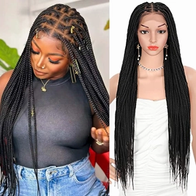 Brinbea 36'' 13X8" HD Lace Front Knotless Braided Wigs for Women Box Braid Wig with Baby Hair Braided Lace Front Wigs Premium Synthetic Braid Wig Natural Long Black