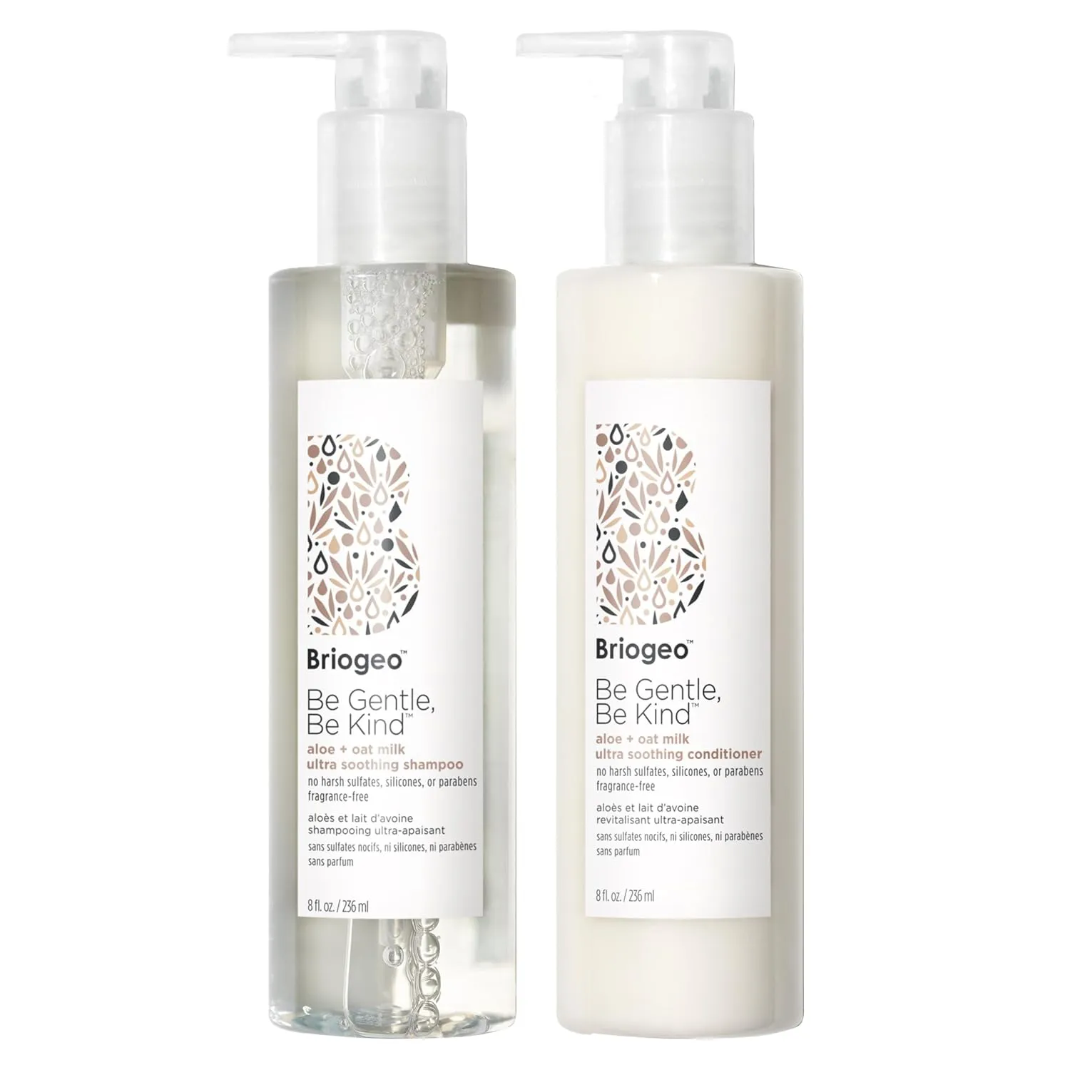 Briogeo Be Gentle, Be Kind Aloe   Oat Milk Ultra Soothing Shampoo   Conditioner Set, Hypoallergenic and Dermatologist-Approved Shampoo, Fragrance Free, Vegan, Cruelty-Free, 2 x 8 fl oz