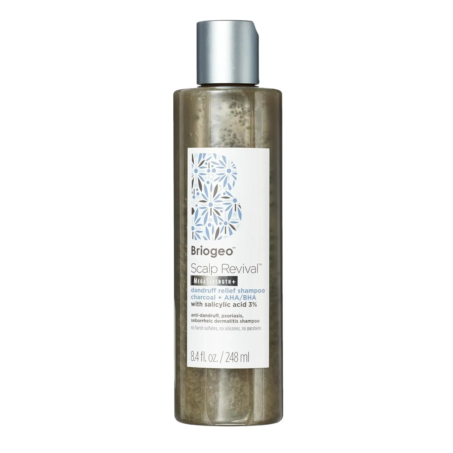 Briogeo Scalp Revival Megastrength Dandruff Shampoo, Charcoal   AHA/BHA with Salicylic Acid 3%, Anti-Dandruff Shampoo to Soothe a Dry, Flaky, Itchy Scalp,, Vegan, Cruelty-Free, 8.4 fl oz