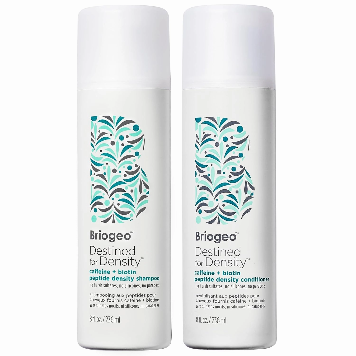 Briogeo Destined For Density Caffeine   Biotin Peptide Density Shampoo and Conditioner Set, Increases Hair Thickness and Volume for Fine or Thinning Hair, Vegan, Cruelty-Free, 2 x 8 fl oz