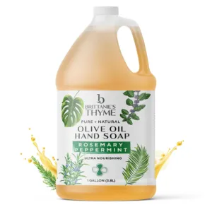 Brittanie's Pure Organic Castile Liquid Olive Oil Soap Refill, Rosemary Peppermint, 1 Gallon | Face, Body Wash, Dishes, Pets & Laundry | Vegan & Gluten Free Non-GMO