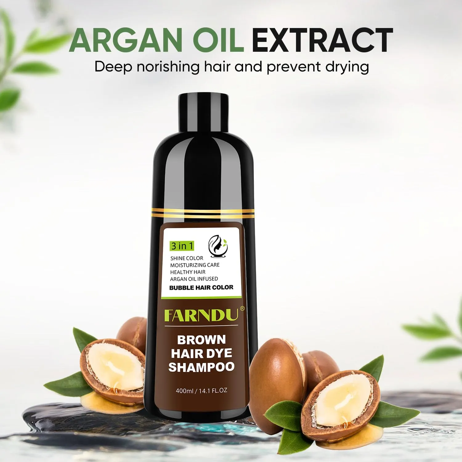 Brown Hair Dye Shampoo for Women Men, 100% Gray Hair Coverage, Natural Herbal Ingredients