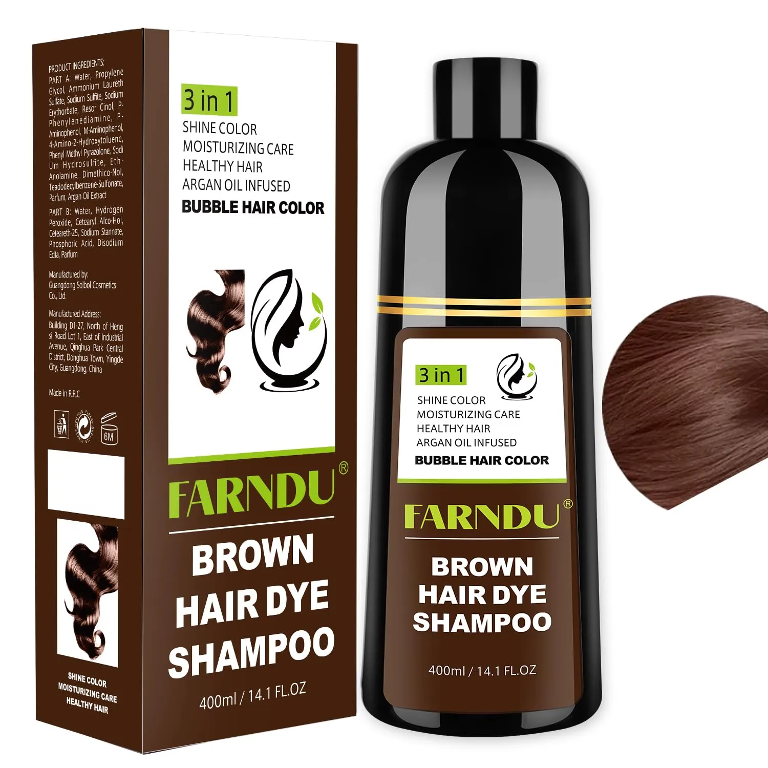 Brown Hair Dye Shampoo for Women Men, 100% Gray Hair Coverage, Natural Herbal Ingredients