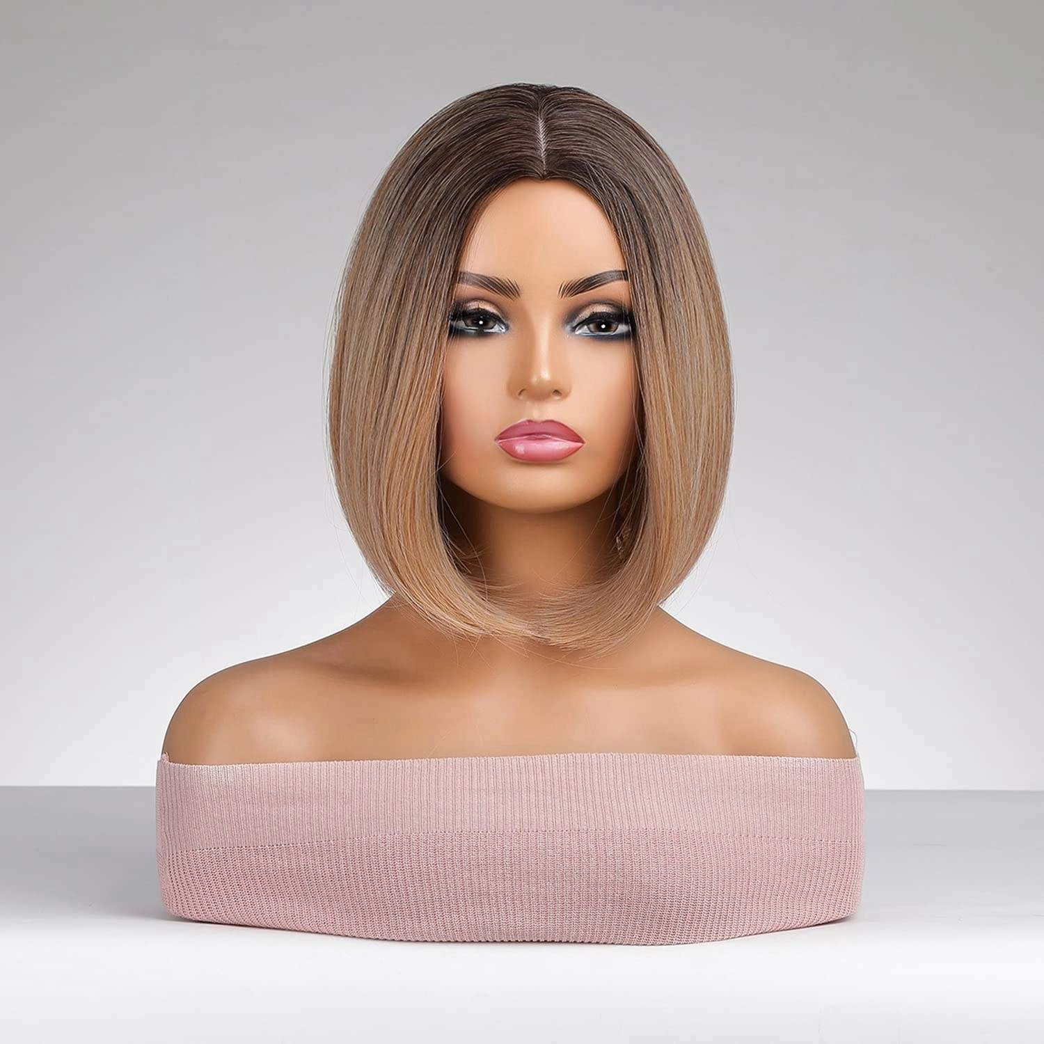 Brown Blonde Short Wig Straight Bob Hair Wigs for Women Girls Ombre Synthetic Heat Resistant Costume Daily Wig with Wig Cap
