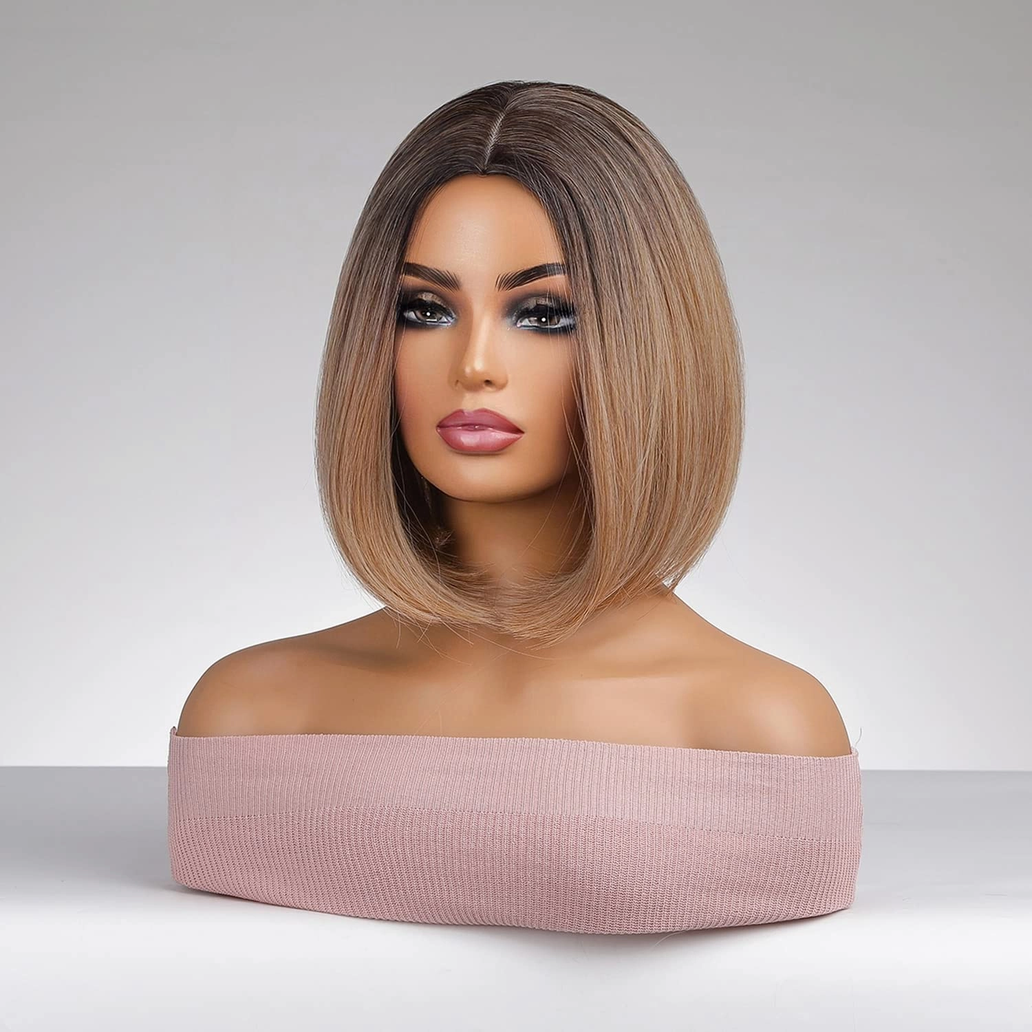 Brown Blonde Short Wig Straight Bob Hair Wigs for Women Girls Ombre Synthetic Heat Resistant Costume Daily Wig with Wig Cap
