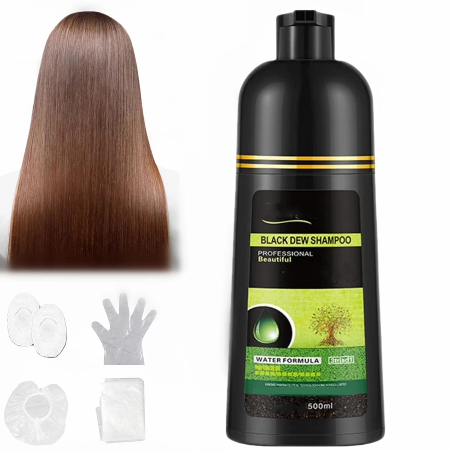 Brown Dew Shampoo, Hair Dye, 3-In-1 Black Hair Dye Shampoo, Herbal Hair Dye Shampoo, Black Dew Shampoo, Clean Care Dye 3 In 1 Hair Dye, Natural Plant Extract Herbal Shampoo (Brown)