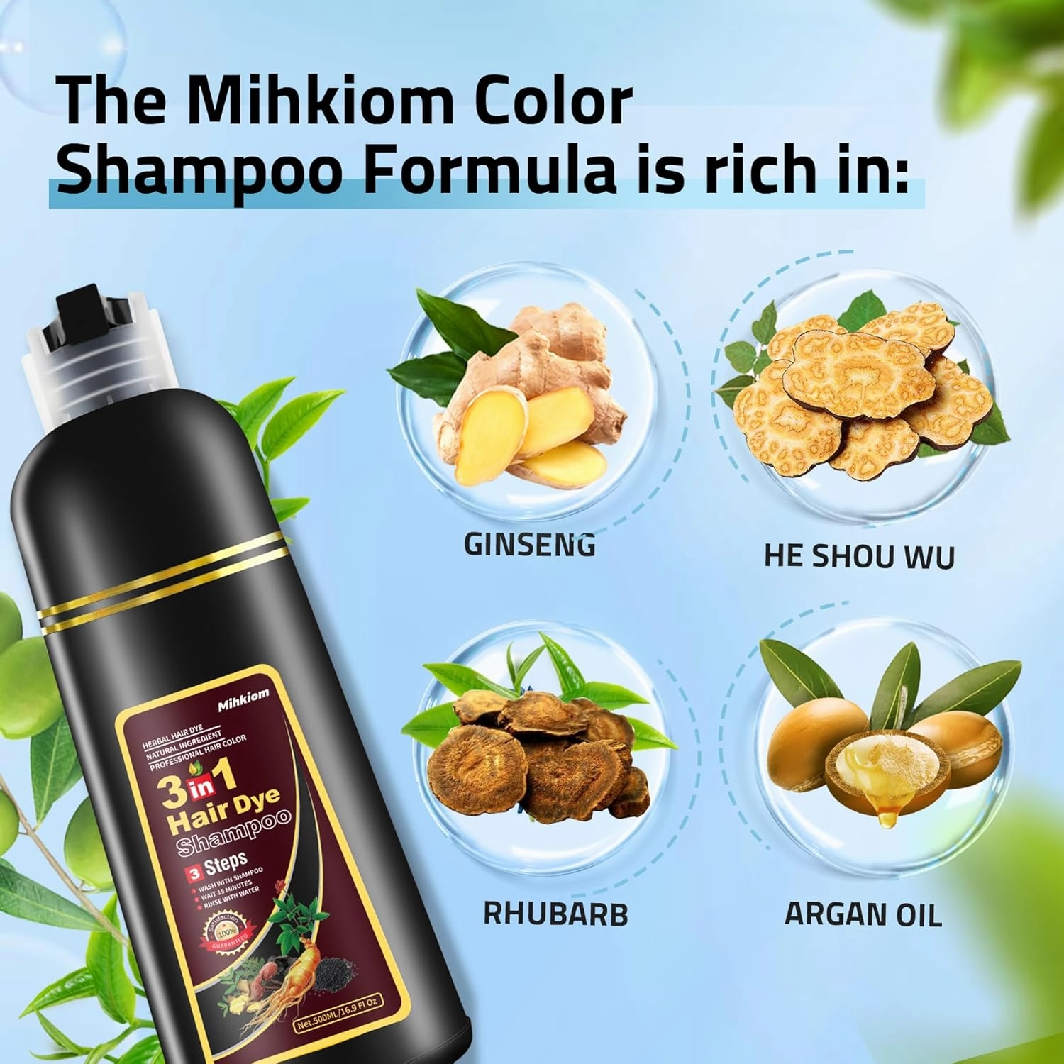 Brown Hair Dye Shampoo 3 in 1 for Women & Men, Hair Color Shampoo Refresh Hair Only 20 Mins - Natural Plant - Champu Para Pintar el Pelo