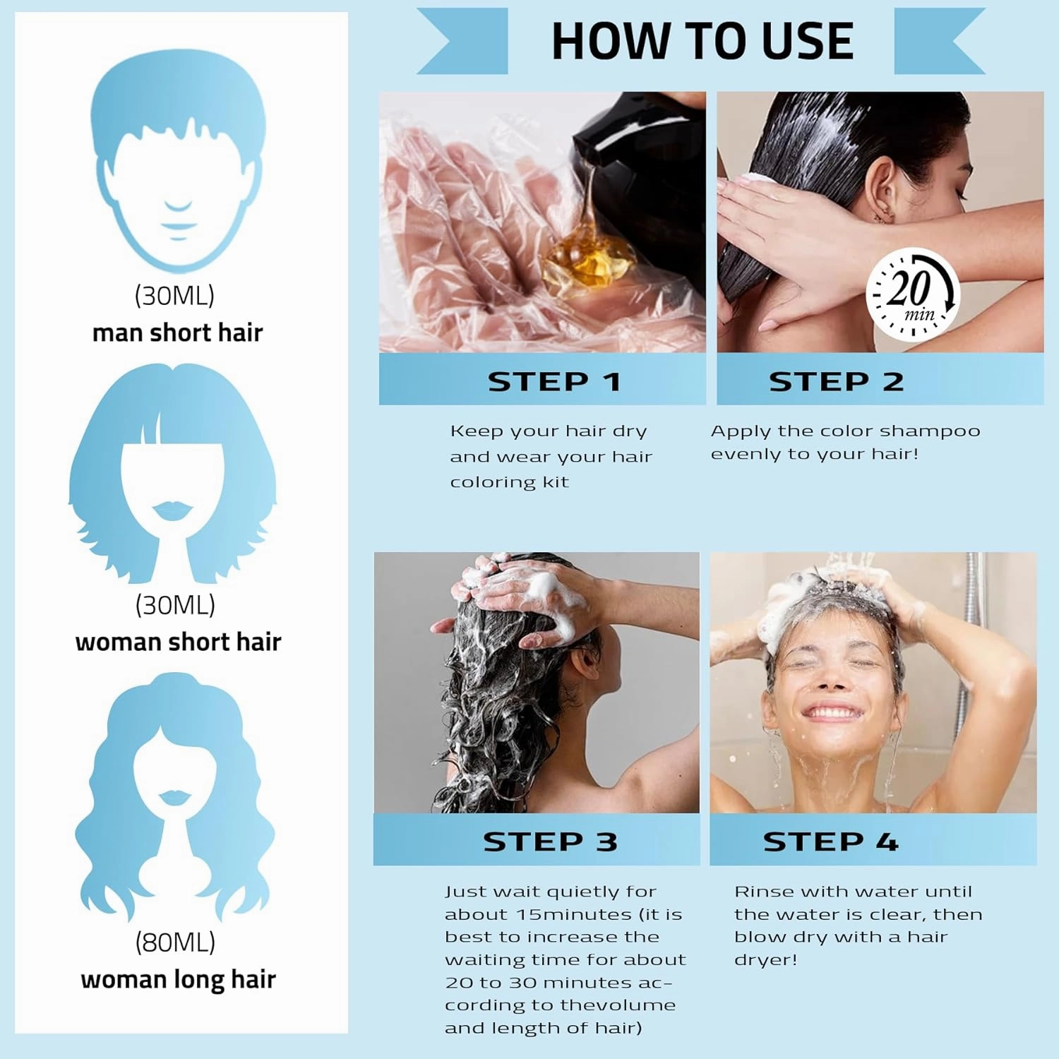 Brown Hair Dye Shampoo 3 in 1 for Women & Men, Hair Color Shampoo Refresh Hair Only 20 Mins - Natural Plant - Champu Para Pintar el Pelo