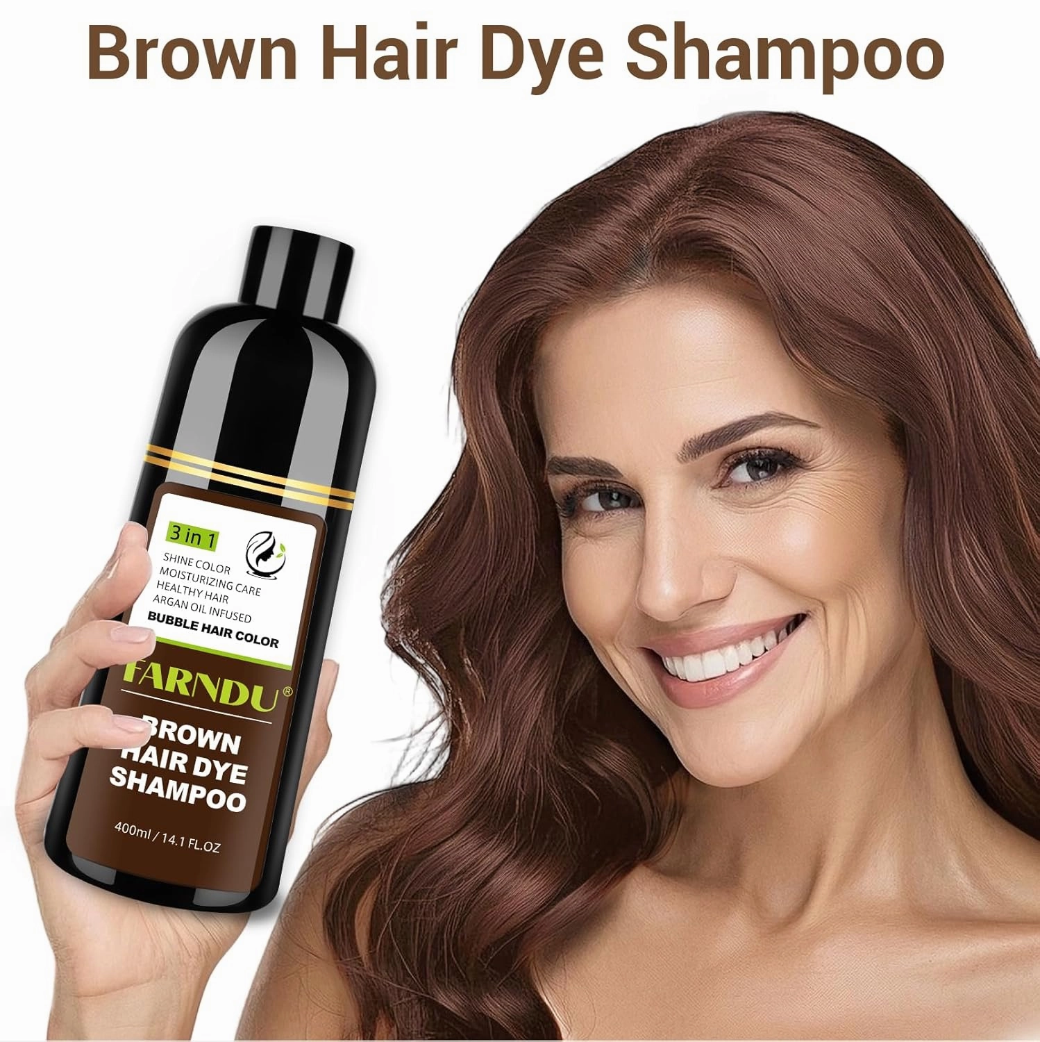 Brown Hair Dye Shampoo for Women Men, Gray Hair Coverage within 15 Mins, Natural Argan Oil 3 in 1 Hair Color Shampoo