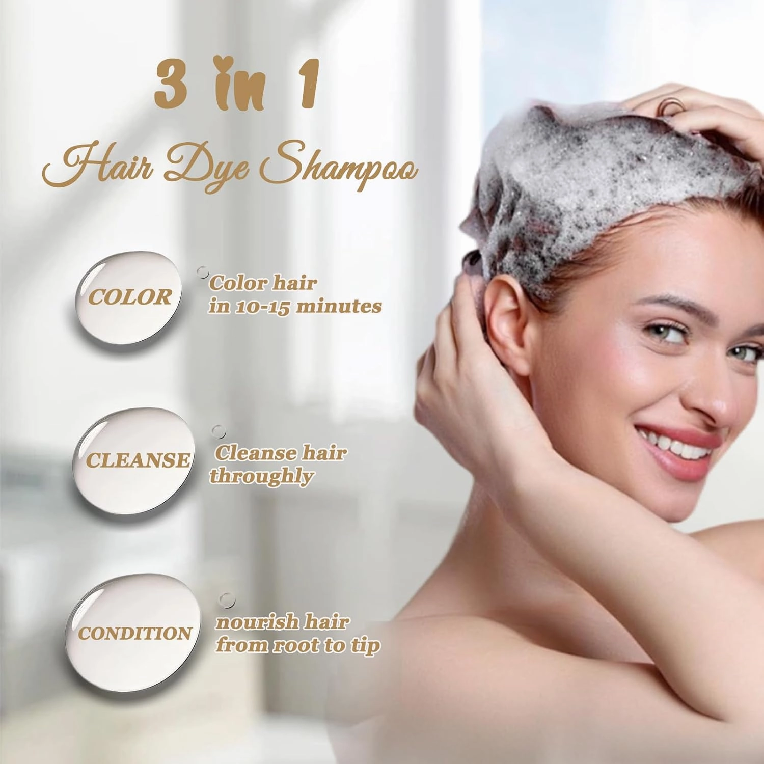 Brown Hair Dye Shampoo, Hair Color Shampoo for Women Men, Long Lasting Cherry Brown Hair Dye, Colors in Minutes, Champu Para Pintar el Cabello, 16.90 Fl Oz