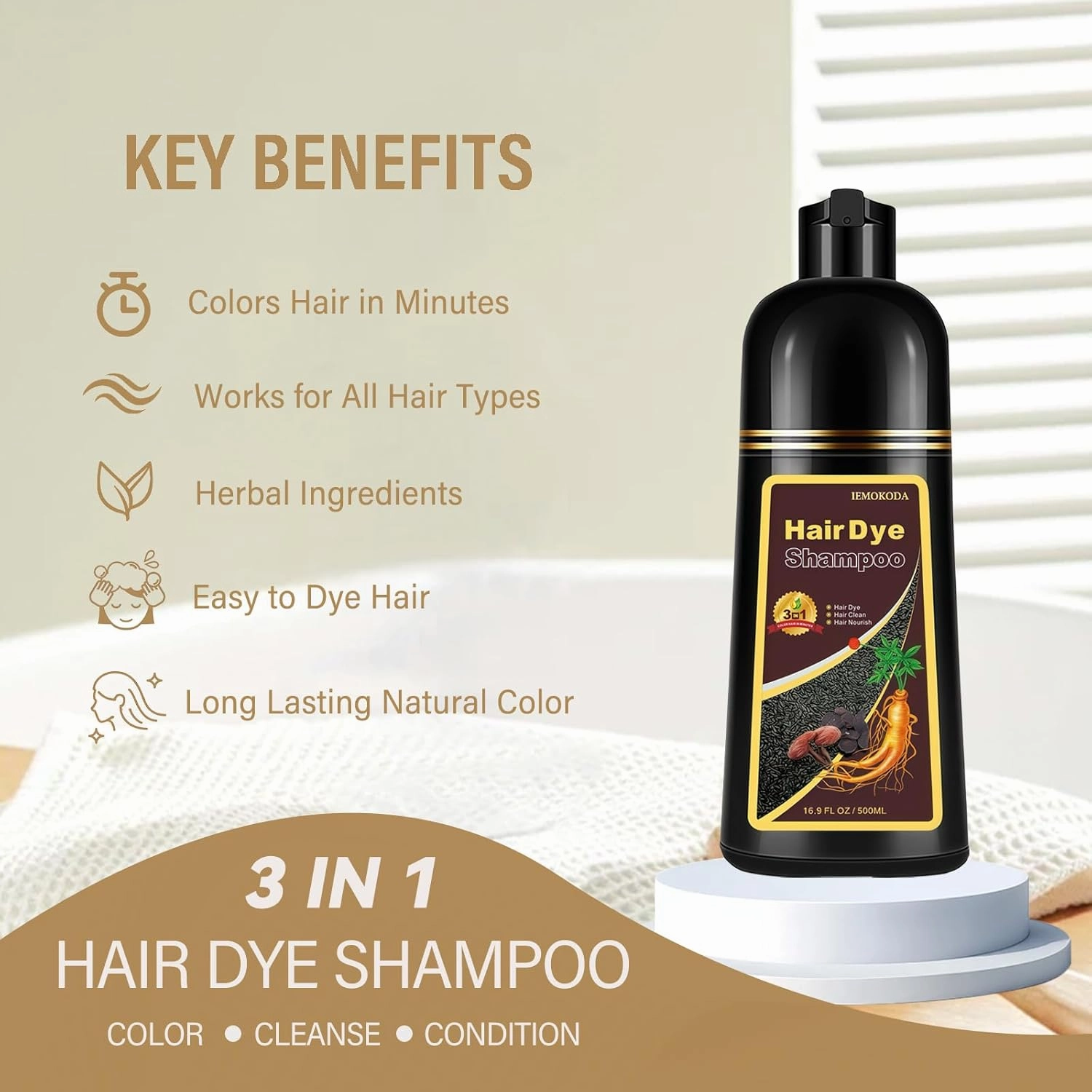 Brown Hair Dye Shampoo, Hair Color Shampoo for Women Men, Long Lasting Cherry Brown Hair Dye, Colors in Minutes, Champu Para Pintar el Cabello, 16.90 Fl Oz