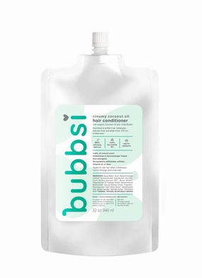 Bubbsi Creamy Coconut Oil Hair Conditioner for Kids, Baby | Light Natural Scent | Won't irritate eyes | Organic Coconut Oil   Shea | Sulfate-free, Nourishing | Curly or Dry Hair (Refill Pouch, 32oz)