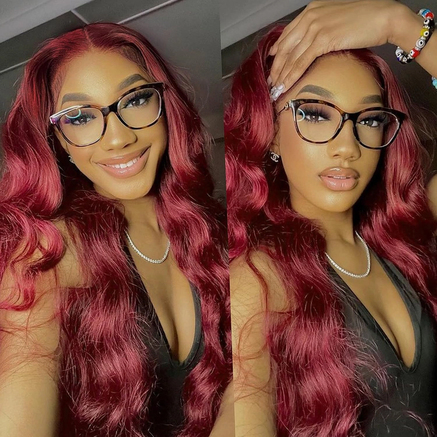 BUG V Part Wig Long Body Wavy Wig Upgrade U Part Synthetic Hair for Black Women Burgundy 24Inch Curly Full Head Clip In Hair Glueless Natural Wavy Women Wigs(Burgundy)