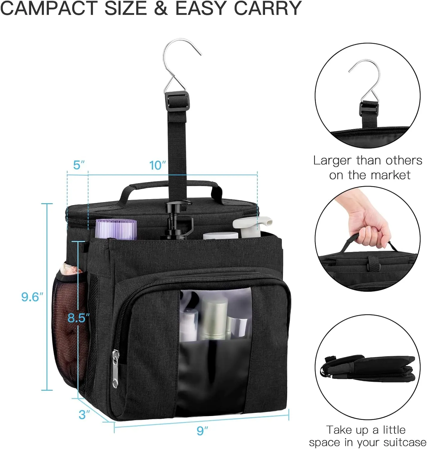Bukere Portable Shower Caddy, Shower Caddy Tote Bag for College Dorm Travel, Hanging Toiletry Bath Bag for Student, Gym, Camp