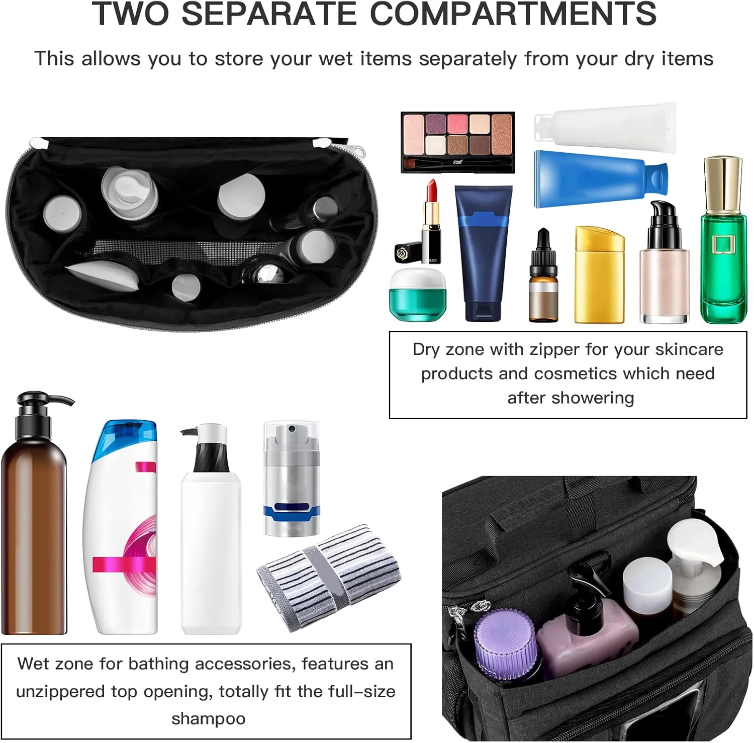 Bukere Portable Shower Caddy, Shower Caddy Tote Bag for College Dorm Travel, Hanging Toiletry Bath Bag for Student, Gym, Camp