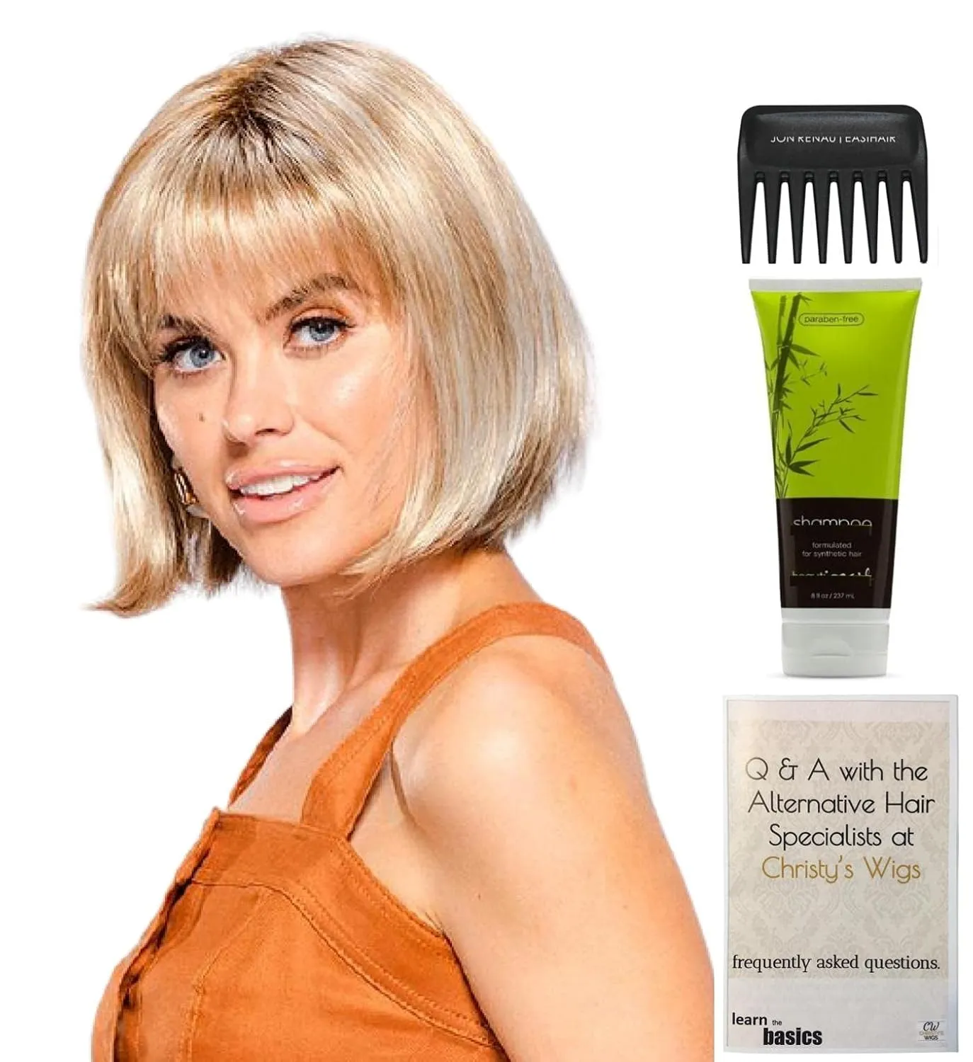 Bundle - 4 items: Blair Wig by Jon Renau, Christy's Wigs Q & A Booklet, BeautiMark Synthetic Shampoo & Wide Tooth Comb - Color: 12/30BT