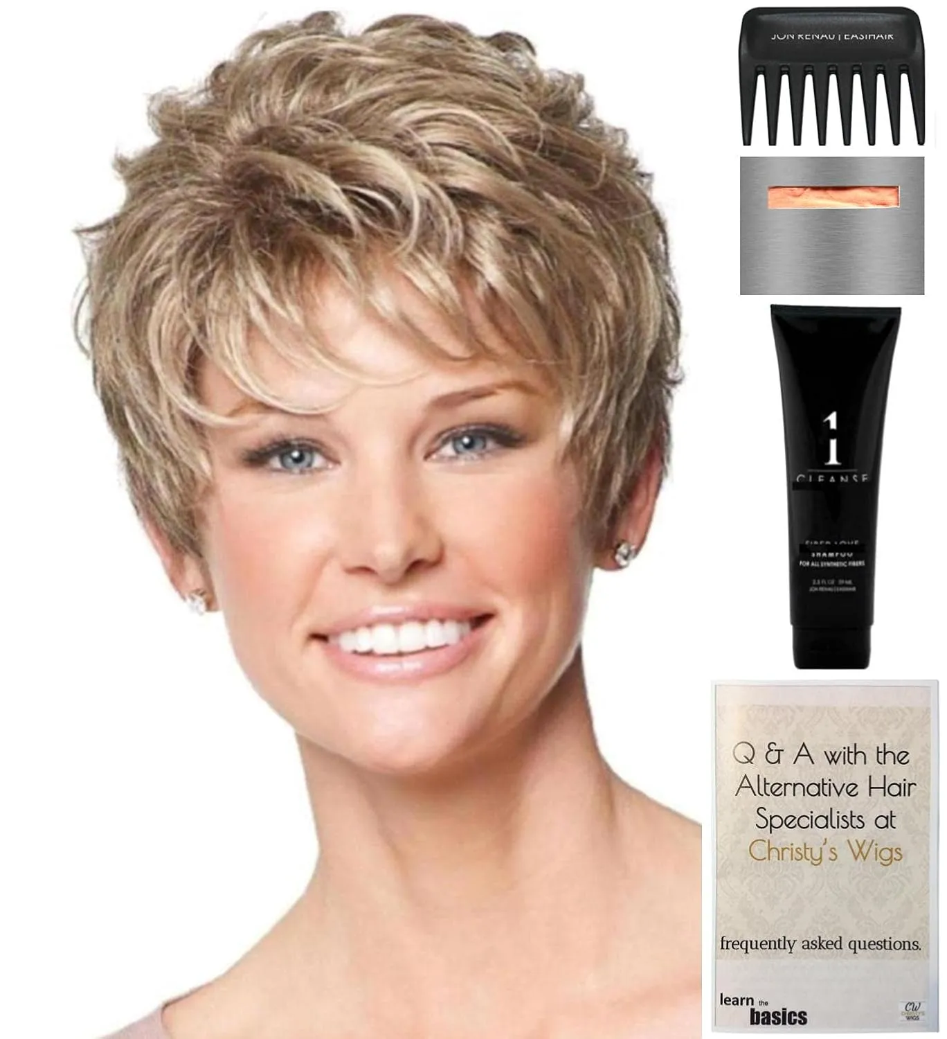 Bundle - 5 items: Acclaim Petite Wig by Gabor, Christy's Wigs Q & A Booklet, Wig Shampoo, Wig Cap & Wide Tooth Comb - Color: G6 