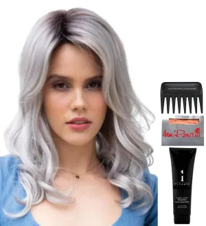 Bundle - 5 items: Ensley Wig by Rene Paris, Christy's Wigs Q & A Booklet, 2oz Travel Size Wig Shampoo, Wig Cap & Wide Tooth Comb - Color: Silver Frost