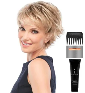 Bundle - 5 Items: Jazz Petite Wig by Jon Renau, Christy's Wigs Q & A Booklet, 2oz Travel Size Wig Shampoo, Wig Cap & Wide Tooth Comb - Color: 27