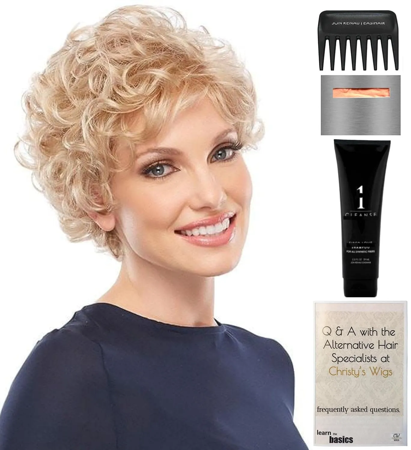 Bundle - 5 items: Lily Wig by Jon Renau, Christy's Wigs Q & A Booklet, 2oz Travel Size Wig Shampoo, Wig Cap & Wide Tooth Comb - Color: 56F51