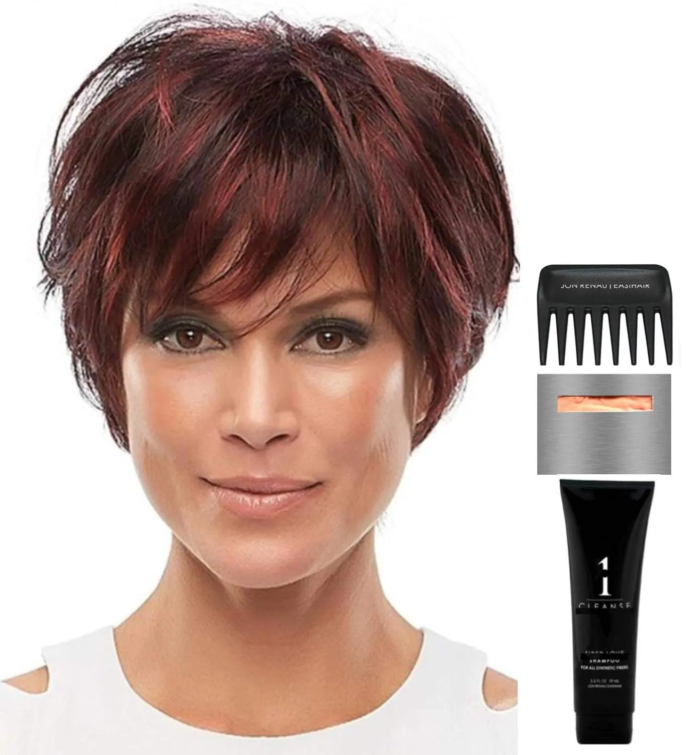 Bundle - 5 items: Mariska Wig by Jon Renau, Christy's Wigs Q & A Booklet, 2oz Travel Size Wig Shampoo, Wig Cap & Wide Tooth Comb - Color: 22F16