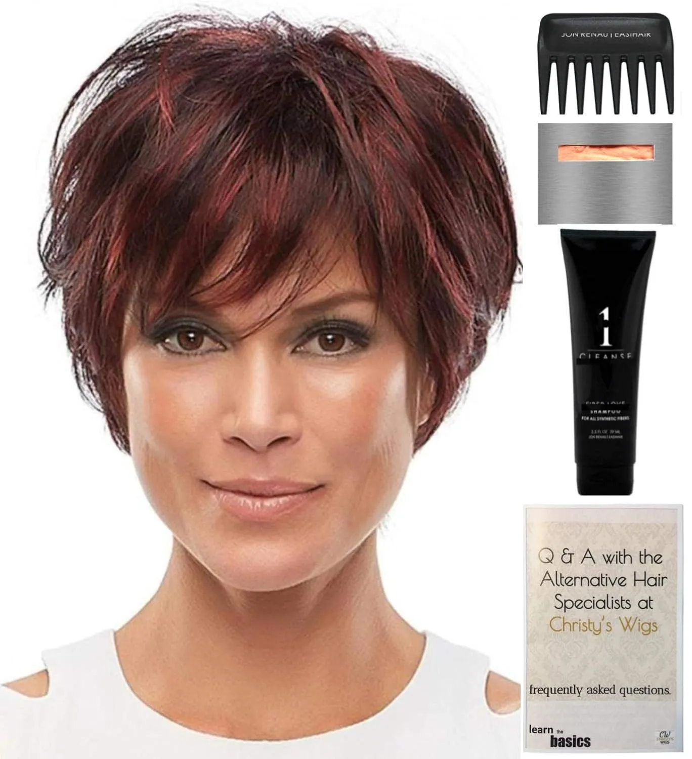 Bundle - 5 items: Mariska Wig by Jon Renau, Christy's Wigs Q & A Booklet, 2oz Travel Size Wig Shampoo, Wig Cap & Wide Tooth Comb - Color: 22F16
