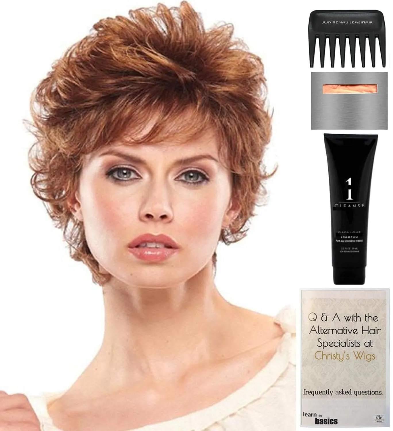 Bundle - 5 items: Peaches Wig by Jon Renau, Christy's Wigs Q & A Booklet, 2oz Travel Size Wig Shampoo, Wig Cap & Wide Tooth Comb - Color: 10