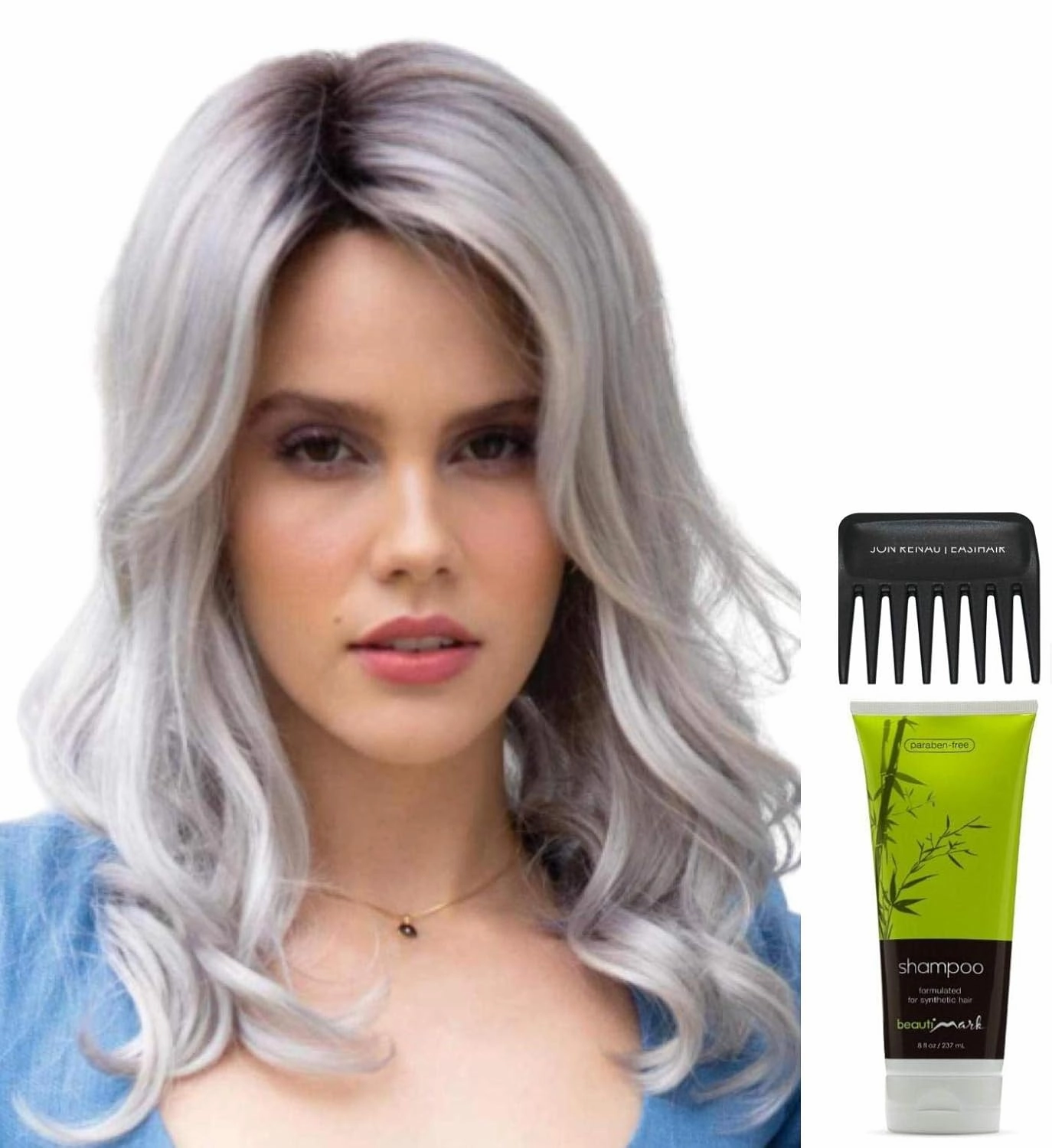 Bundle - 4 items: Ensley Wig by Rene Paris, Christy's Wigs Q & A Booklet, BeautiMark Synthetic Shampoo & Wide Tooth Comb - Color: Brown Sugar