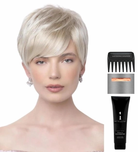 Bundle - 5 Items: Amara Wig by Rene of Paris, Christy's Wigs Q & A Booklet, 2oz Travel Size Wig Shampoo, Wig Cap & Wide Tooth Comb - Color: Maple Sugar-R