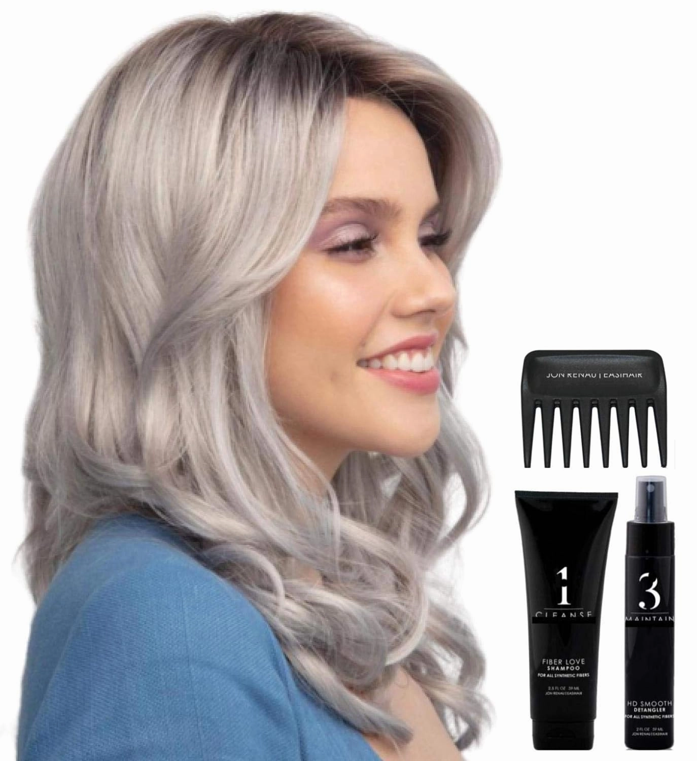 Bundle - 5 items: Ensley Wig by Rene Paris, Christy's Wigs Q & A Booklet, 2oz Travel Size Wig Shampoo, HD Smooth and Wide Tooth Comb - Color: Chocolate Pretzel