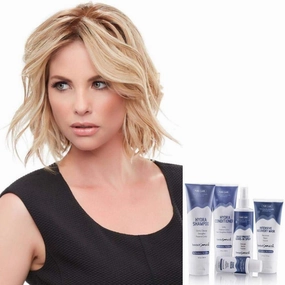 Bundle - 7 Items: 12" XL easiPart French Remy Human Hair Topper by Jon Renau, Q & A Booklet, BeautiMark Hydra Shampoo Conditioner Mask Protect Leave-In Spray Shine Serum - Color: FS2V/31V