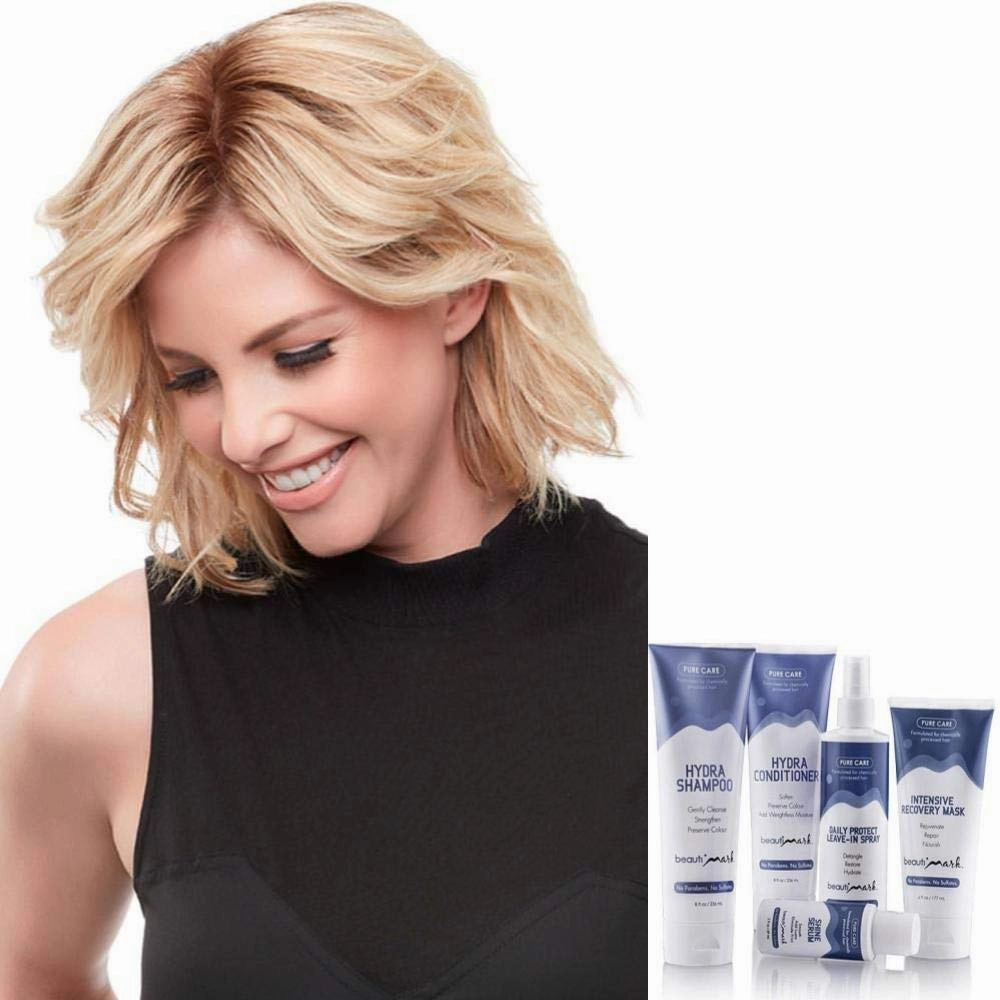 Bundle - 7 Items: 8" XL easiPart French Remy Human Hair Topper by Jon Renau, Christy's Wigs Q & A Booklet, BeautiMark Hydra Shampoo Conditioner Mask Protect Leave-In Spray Shine Serum - Color: 1B