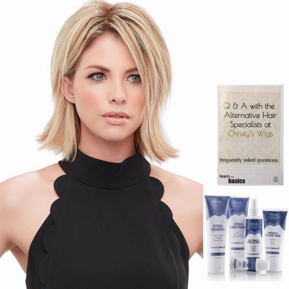 Bundle - 7 Items: 8" XL easiPart Remy Human Hair Topper by Jon Renau, Christy's Wigs Q & A Booklet, BeautiMark Hydra Shampoo Conditioner Mask Protect Leave-In Spray Shine Serum - Color: 12/30BT