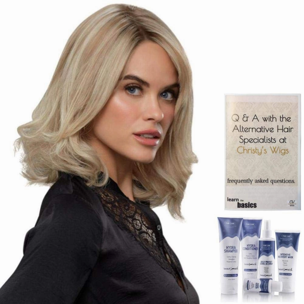 Bundle - 7 Items: Carrie Petite Exclusive Remy Human Hair by Jon Renau, Christy's Wigs Q & A Booklet, BeautiMark Hydra Shampoo Conditioner Mask Protect Leave-In Spray Shine Serum - Color: FS17/101S18