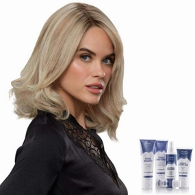 Bundle - 7 Items: Carrie Petite Exclusive Remy Human Hair by Jon Renau, Christy's Wigs Q & A Booklet, BeautiMark Hydra Shampoo Conditioner Mask Protect Leave-In Spray Shine Serum - Color: FS17/101S18