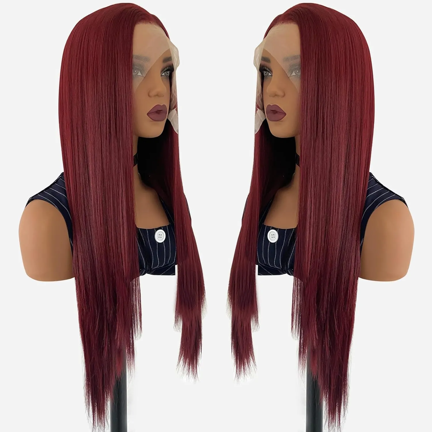 Burgundy Wig Synthetic Lace Front Wig Glueless 13x4 HD Lace Front Wigs for Women Pre Plucked Long Straight Ready to Wear Wigs Beginner Friendly 99J 26 Inch