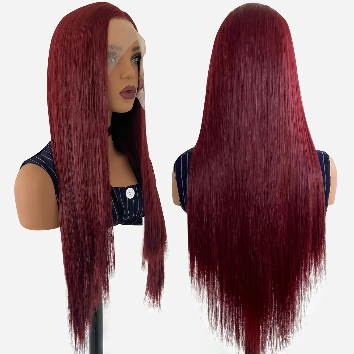 Burgundy Wig Synthetic Lace Front Wig Glueless 13x4 HD Lace Front Wigs for Women Pre Plucked Long Straight Ready to Wear Wigs Beginner Friendly 99J 26 Inch