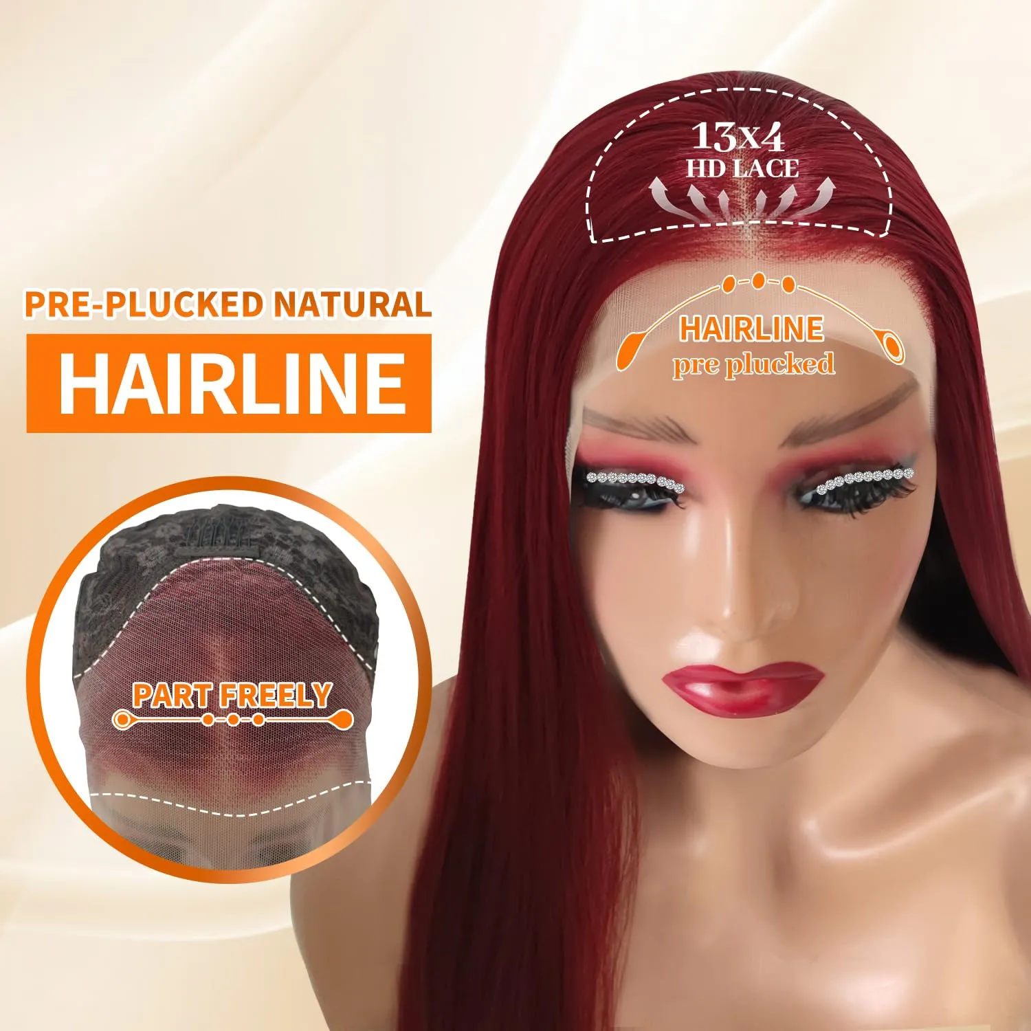 Burgundy Wig Synthetic Lace Front Wig Glueless 13x4 HD Lace Front Wigs for Women Pre Plucked Long Straight Ready to Wear Wigs Beginner Friendly 99J 26 Inch