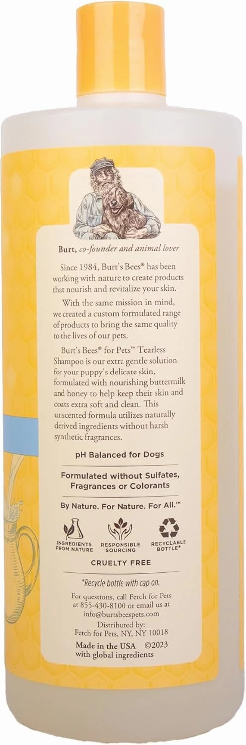 Burt's Bees for Pets Tearless Puppy Shampoo with Buttermilk, 95% Natural Origin Formulas, Shampoo for Puppies - Gentle Dog and Puppy Shampoo Tear Free, Best Puppy Shampoo Tearless, 32 oz