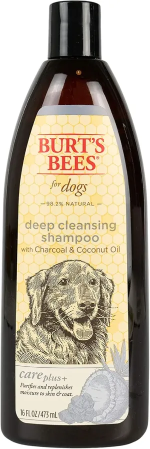 Burt's Bees for Pets Care Plus  Naturally Derived Deep Cleansing Charcoal & Coconut Oil Shampoo - Dog Shampoo to Naturally Derivedly Purify and Replenish Dog's Skin & Coat - Made in USA, 16 Oz