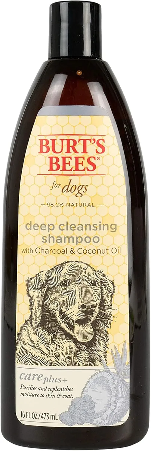 Burt's Bees for Pets Care Plus  Naturally Derived Deep Cleansing Charcoal & Coconut Oil Shampoo - Dog Shampoo to Naturally Derivedly Purify and Replenish Dog's Skin & Coat - Made in USA, 16 Oz