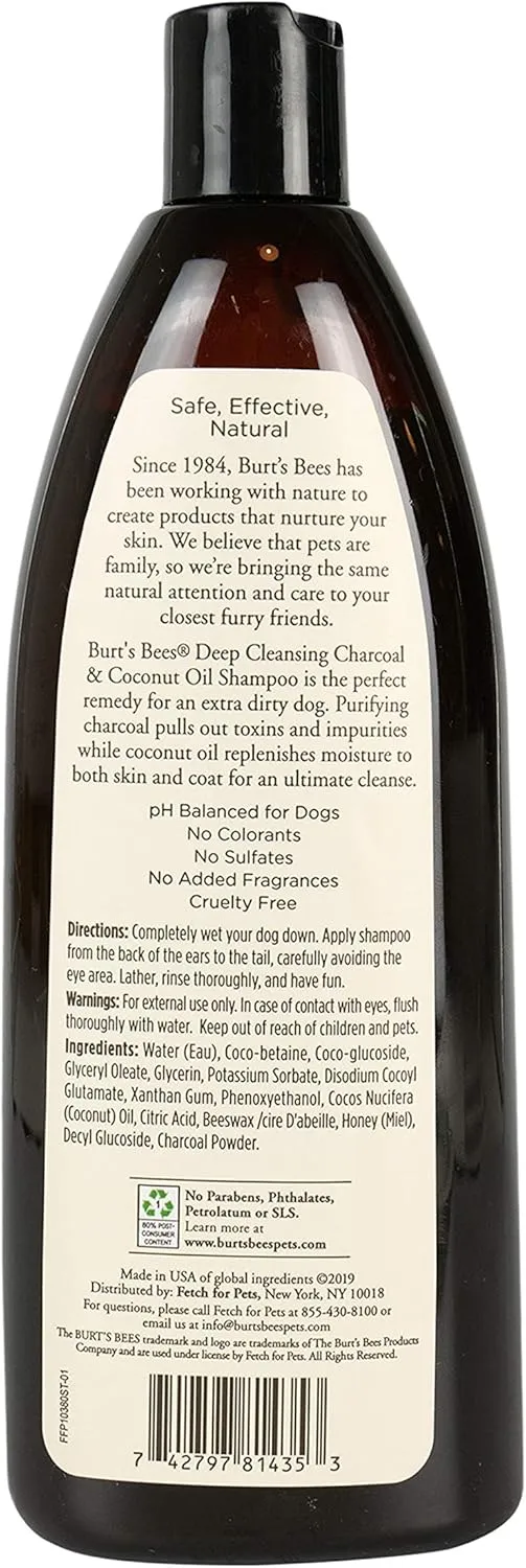 Burt's Bees for Pets Care Plus  Naturally Derived Deep Cleansing Charcoal & Coconut Oil Shampoo - Dog Shampoo to Naturally Derivedly Purify and Replenish Dog's Skin & Coat - Made in USA, 16 Oz