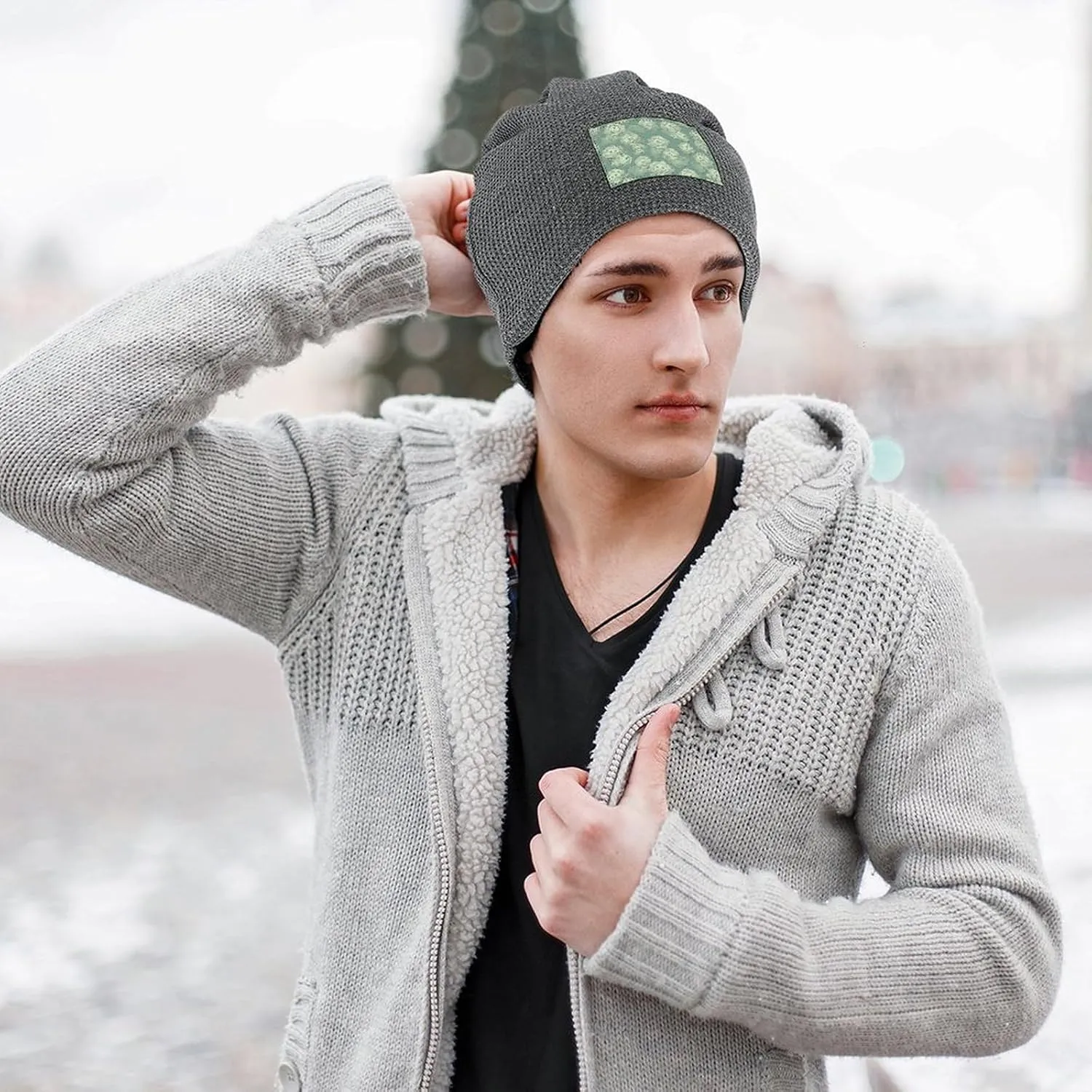 Cabbage Pattern Beanie Hat Thick Warm Caps Soft Plush Winter Hat for Men Women Slouchy Pullover Cap