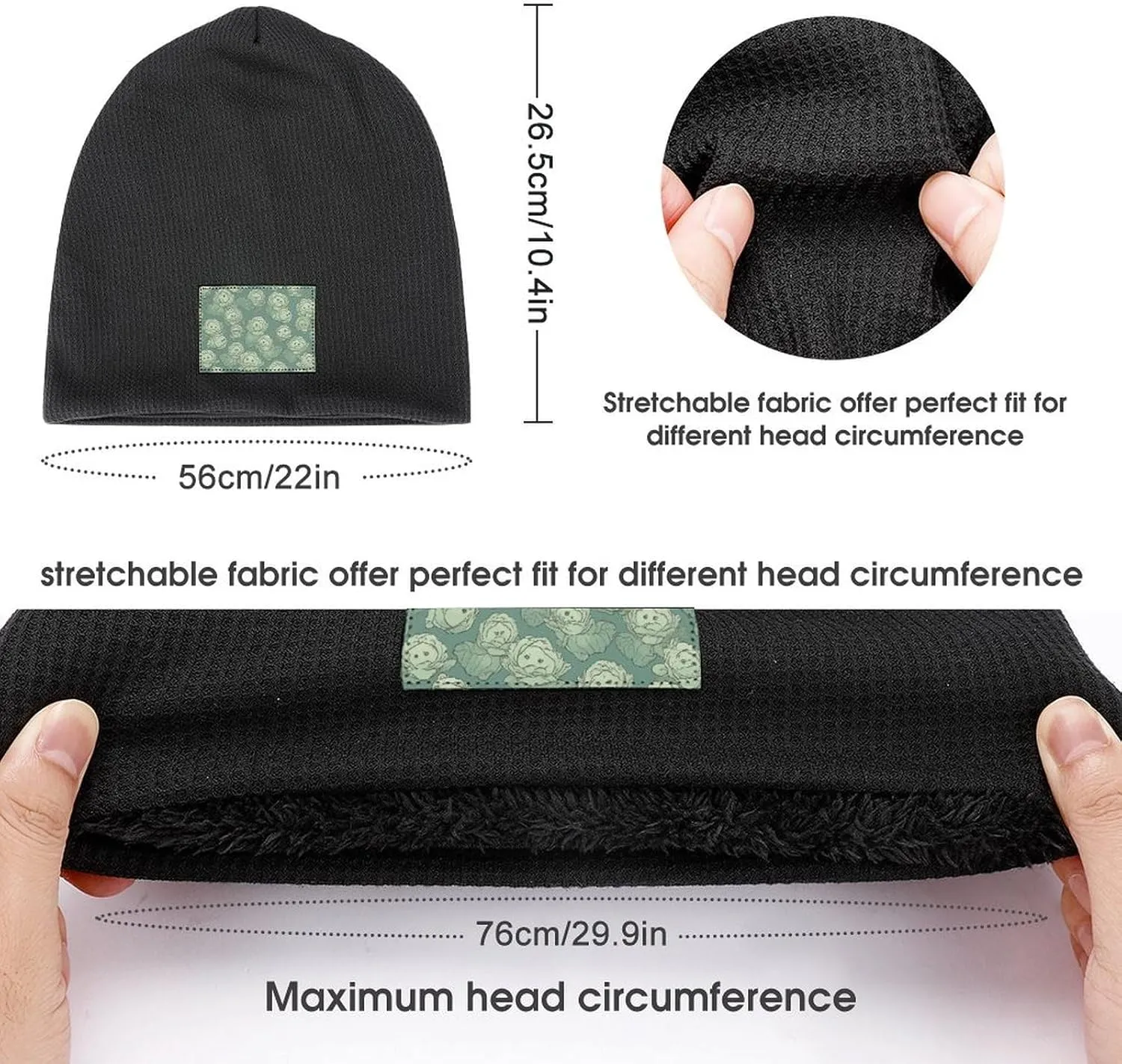 Cabbage Pattern Beanie Hat Thick Warm Caps Soft Plush Winter Hat for Men Women Slouchy Pullover Cap