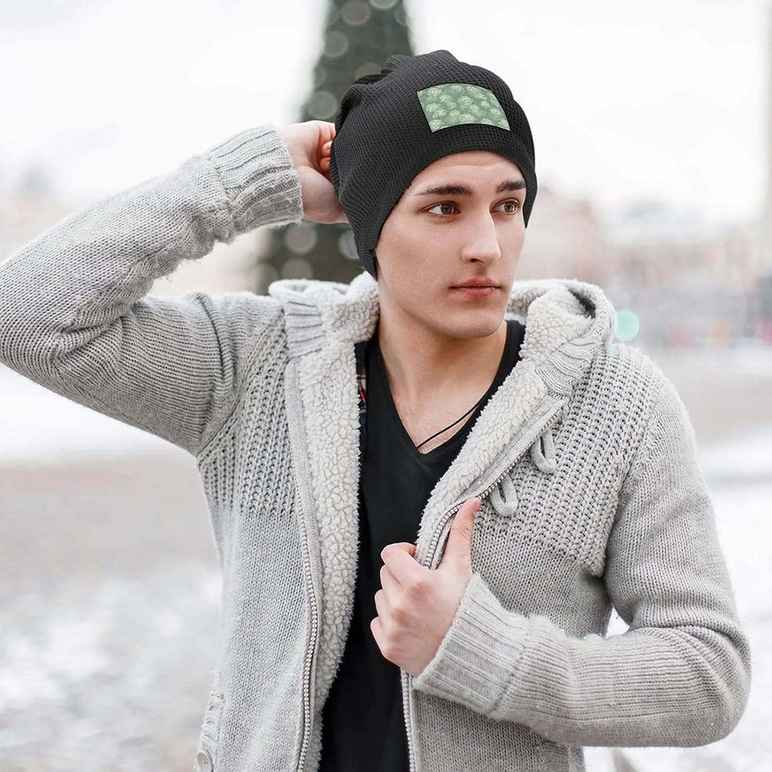 Cabbage Pattern Beanie Hat Thick Warm Caps Soft Plush Winter Hat for Men Women Slouchy Pullover Cap
