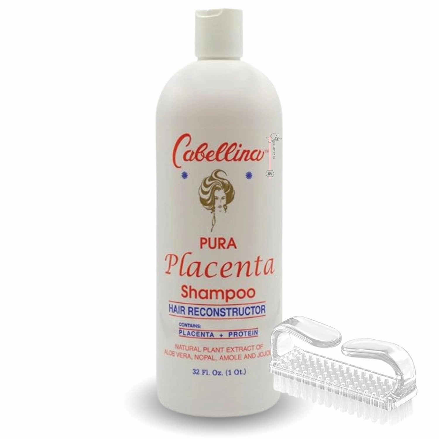 Cabellina Pura Placenta Reconstructor Shampoo with Proteins, Keratin Amino Acids & Natural Oils. Includes Root Brush - 32 fl oz - 1 Count