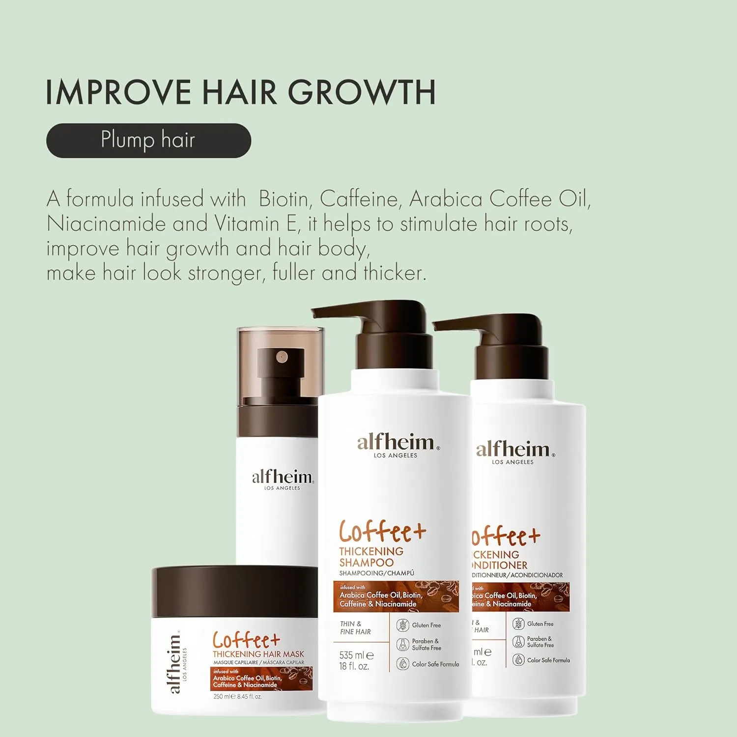 Caffeine Shampoo & Conditioner Set | Energizing Hair Care with Biotin & Niacinamide | Strengthens Strands & Supports Scalp Balance | Sulfate-Free, Ideal for Oily Scalp & Fine Hair | 18 oz Each