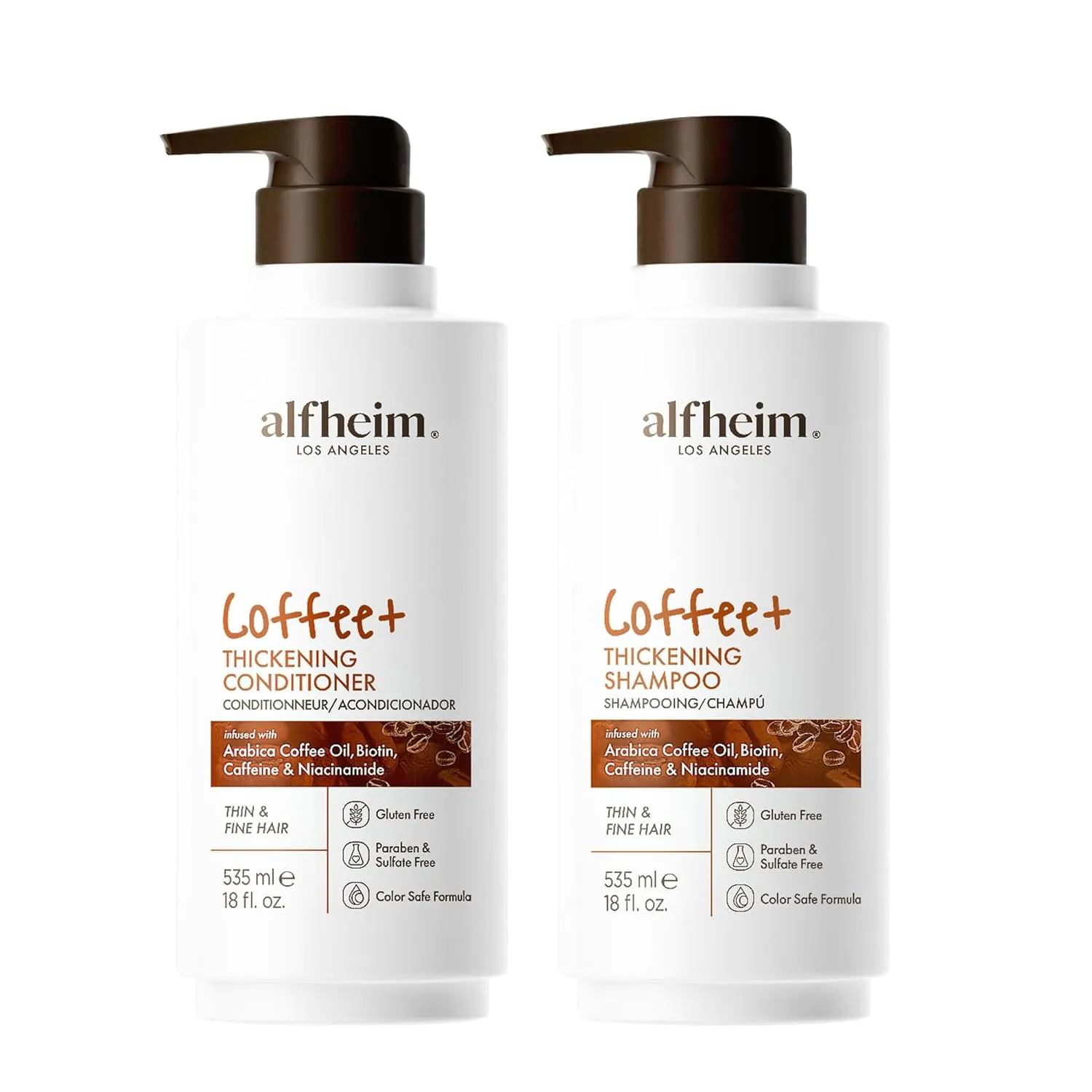 Caffeine Shampoo & Conditioner Set | Energizing Hair Care with Biotin & Niacinamide | Strengthens Strands & Supports Scalp Balance | Sulfate-Free, Ideal for Oily Scalp & Fine Hair | 18 oz Each